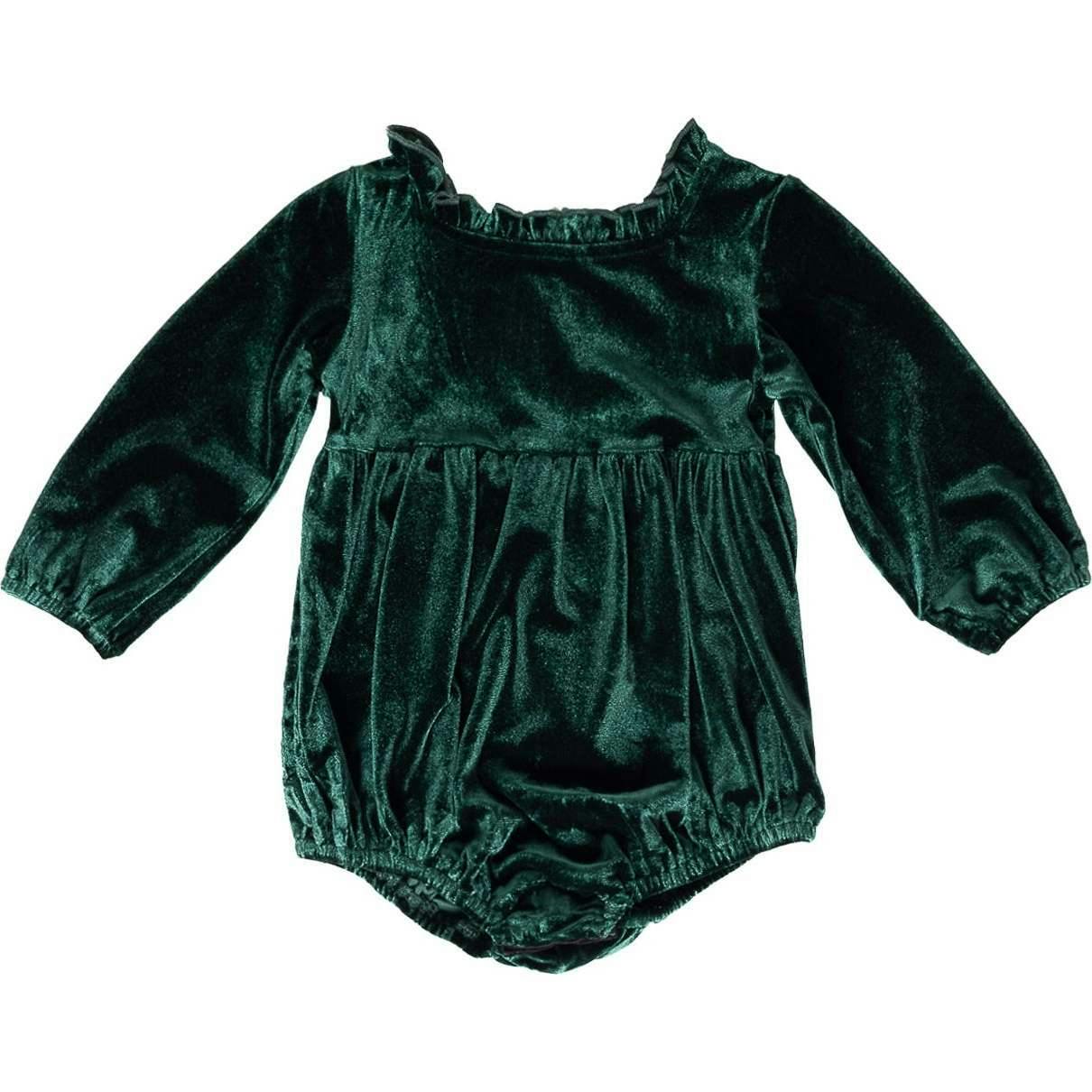 Baby Cypress Romper in Green Velvet