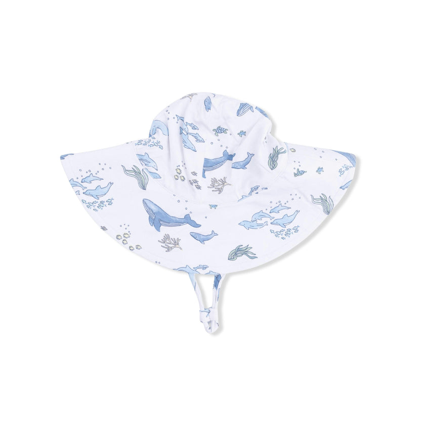 Watercolor Blue Whales - Wide Brim Sun Hat