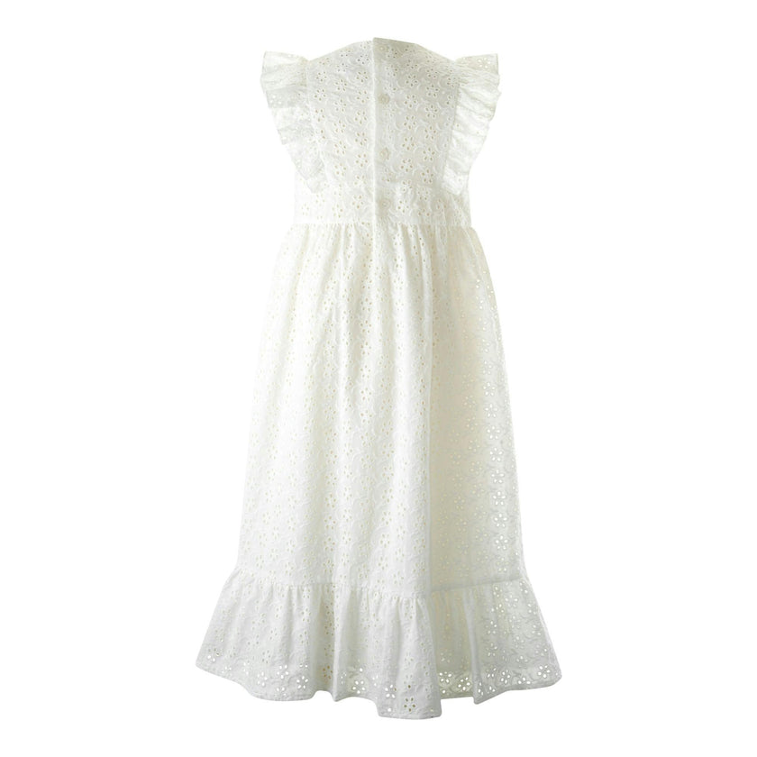 Eyelet Embroidered Ruffle Shoulder Maxi Dress