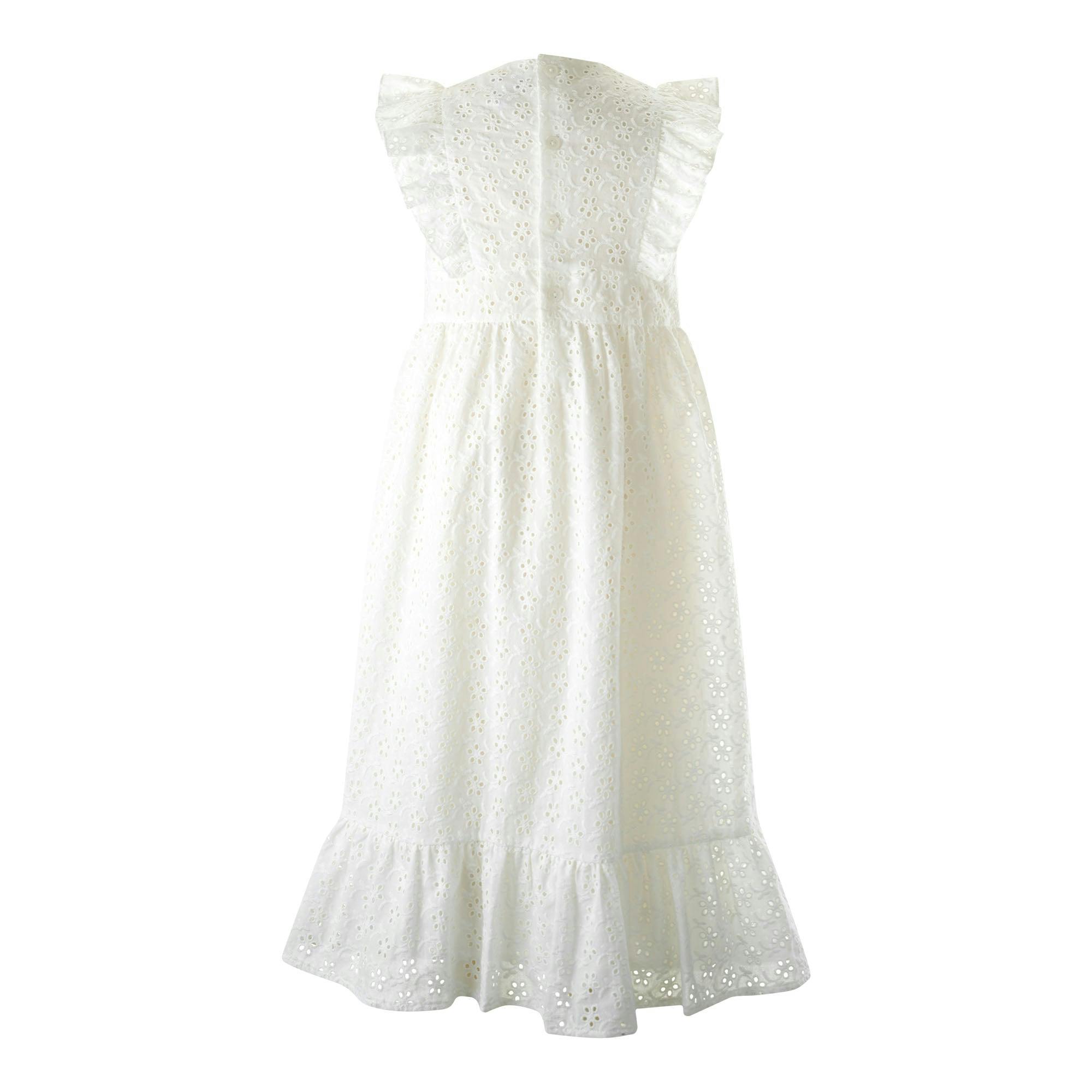 Eyelet Embroidered Ruffle Shoulder Maxi Dress