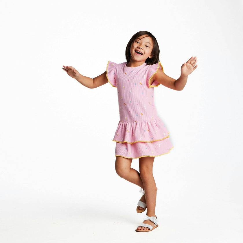 Girls Pink Rib Tiered Dress | Bunny Garden