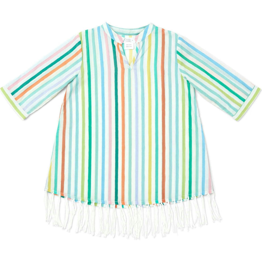Hand Fringe Print Long Sleeve Cover-Up