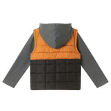 Hooded Puffer Vest Jacket | Black & Cognac