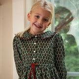 Girls Adelaide Velvet Tie Dress | Green Motif