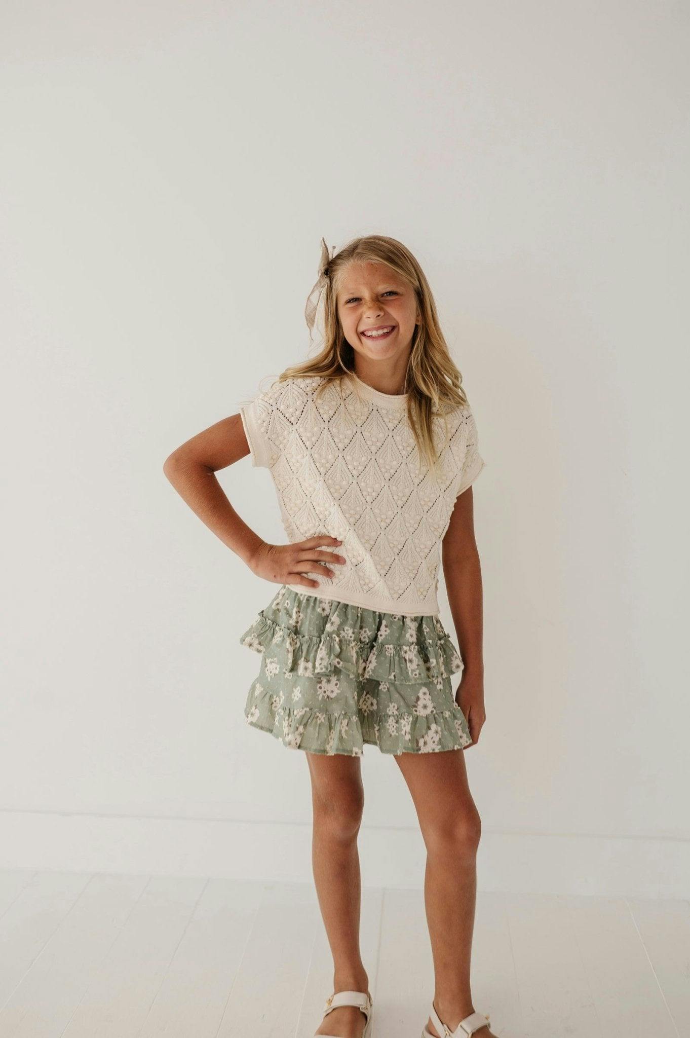 Girls Open Weave Sweater in Cream