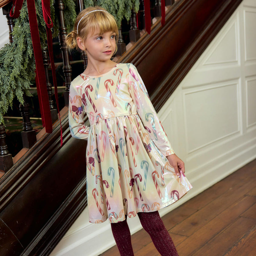 Girls Lame Steph Dress - Antique Candy Canes