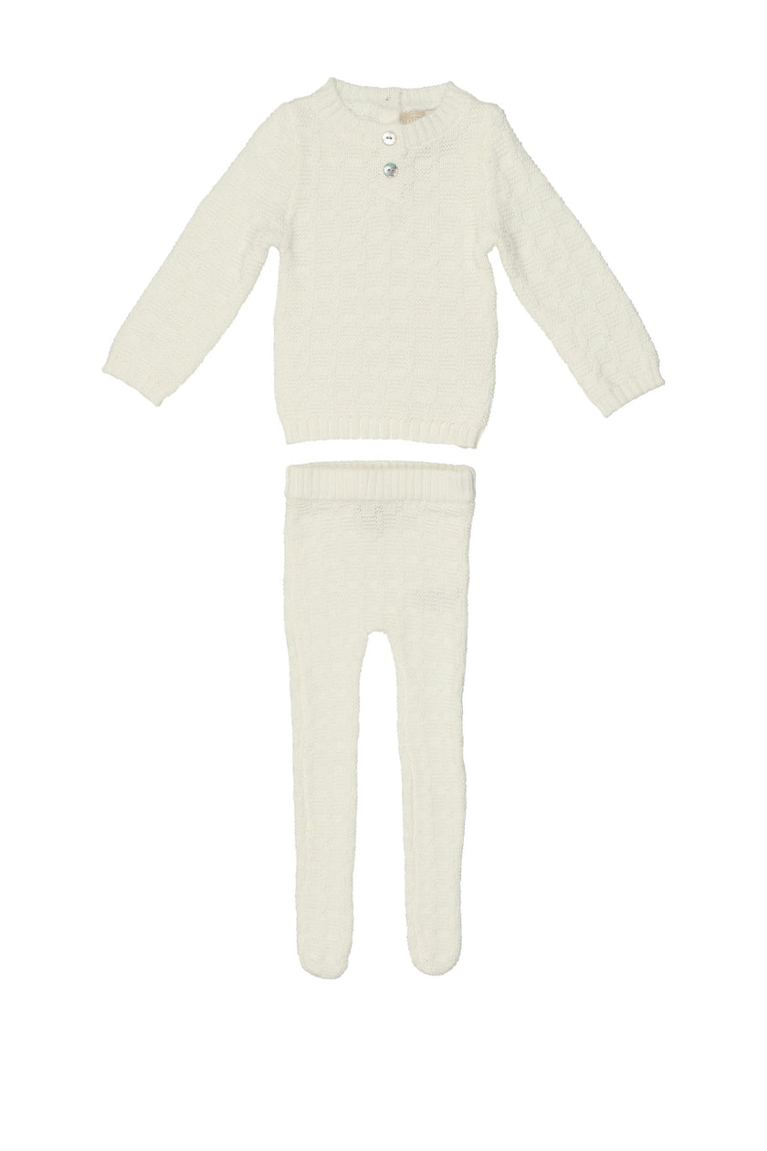 Tiny Tiles Knit Crew Neck Henley Sweater & Pant 2-Piece Set