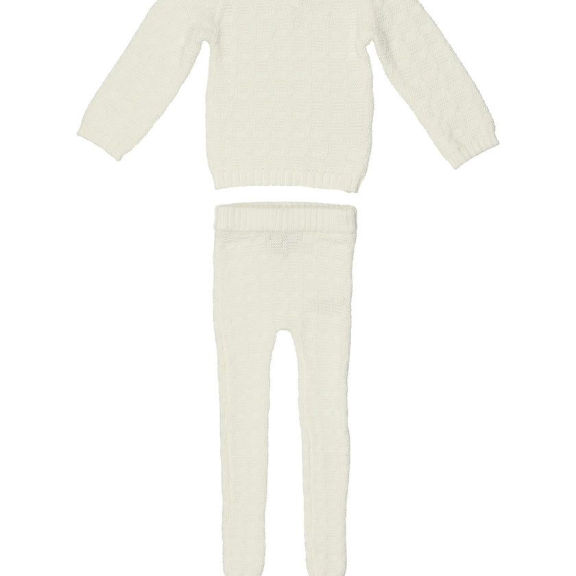 Tiny Tiles Knit Crew Neck Henley Sweater & Pant 2-Piece Set