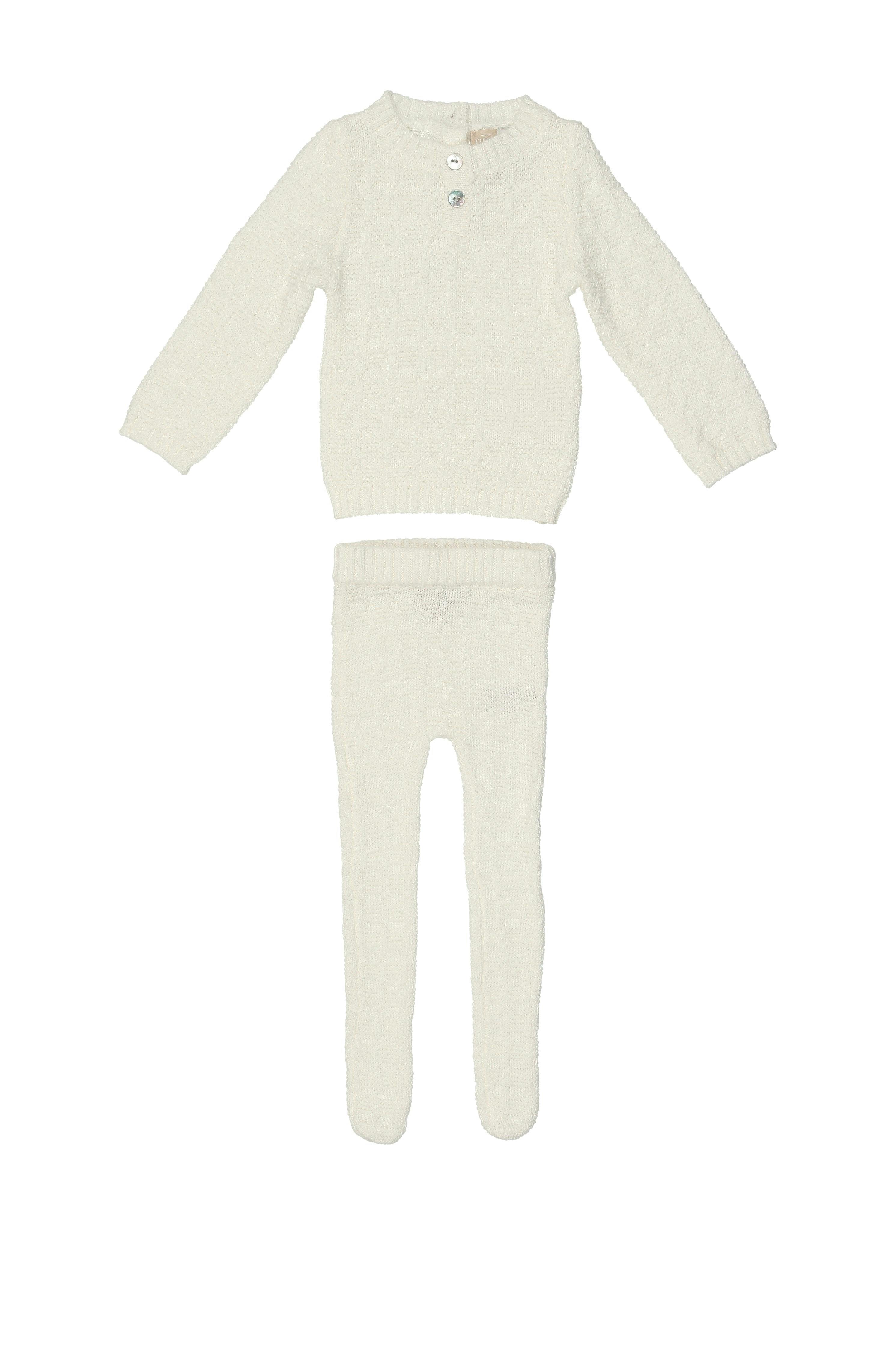 Tiny Tiles Knit Crew Neck Henley Sweater & Pant 2-Piece Set