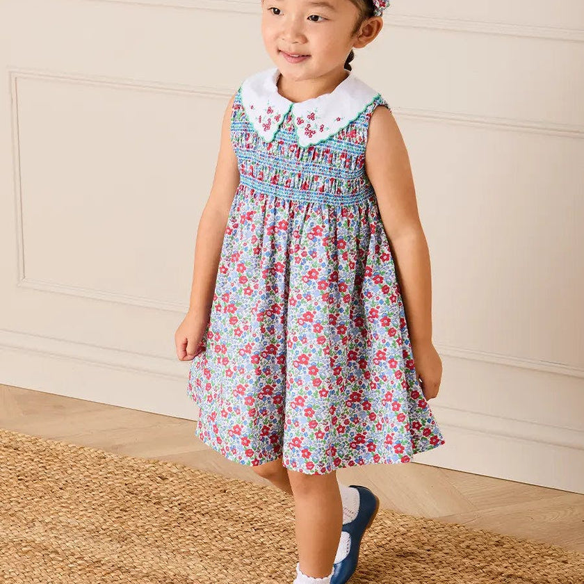 Emilia Floral Embroidered Collar Sleeveless Dress in Red (12mths- 10yrs)