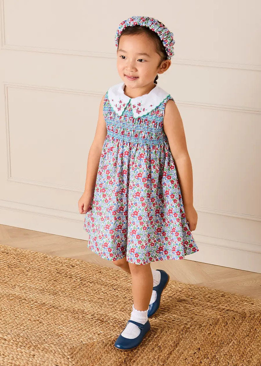 Emilia Floral Embroidered Collar Sleeveless Dress in Red (12mths- 10yrs)