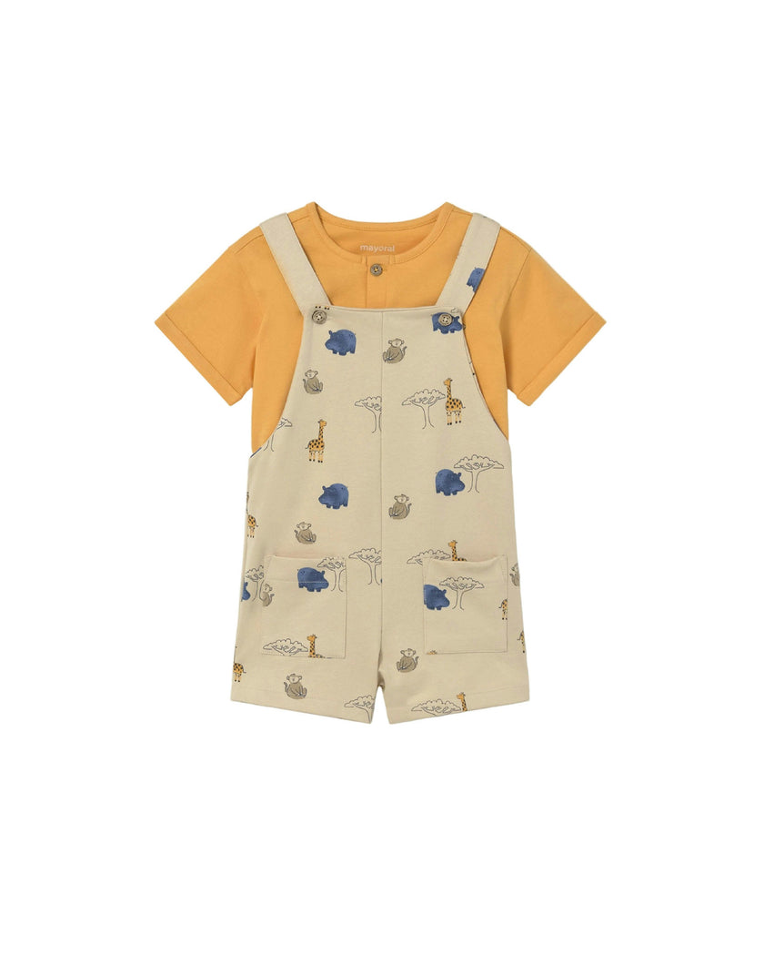 Graphic Tee and Printed Dungarees Set