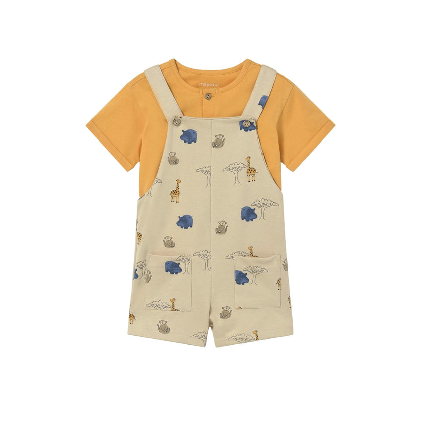 Graphic Tee and Printed Dungarees Set