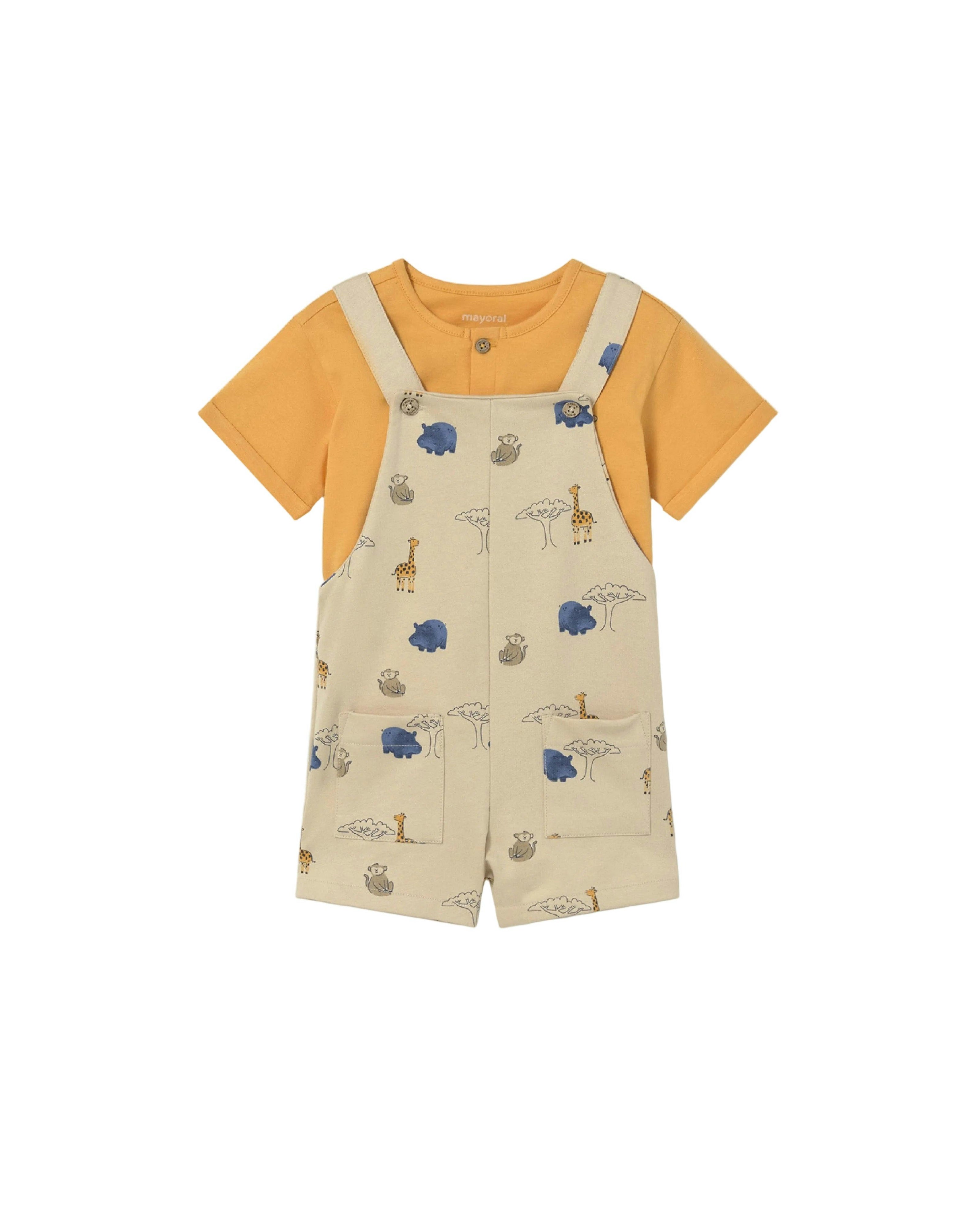 Graphic Tee and Printed Dungarees Set