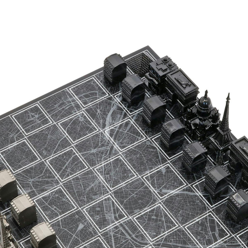 Chess Set Stainless Steel PARIS with Paris Map Board