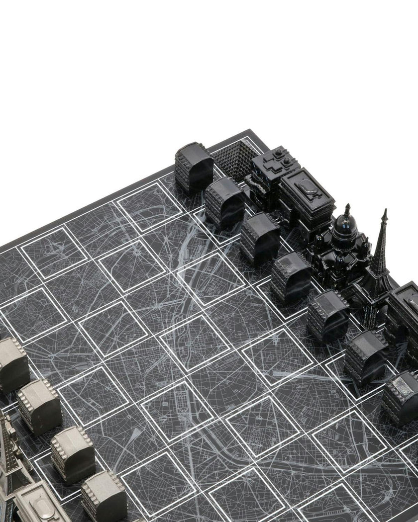 Chess Set Stainless Steel PARIS with Paris Map Board