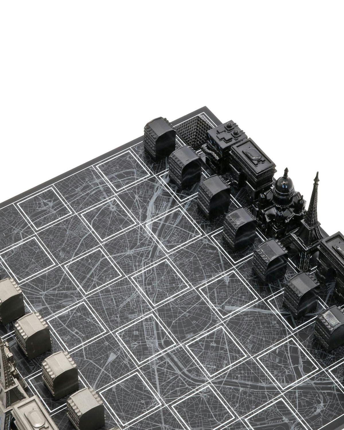 Chess Set Stainless Steel PARIS with Paris Map Board