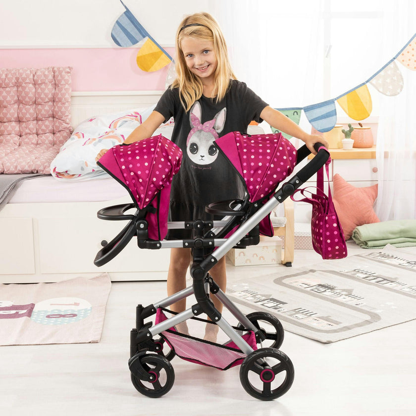 Bayer Design Dolls: Neo Twin Doll Pram - Hot Pink