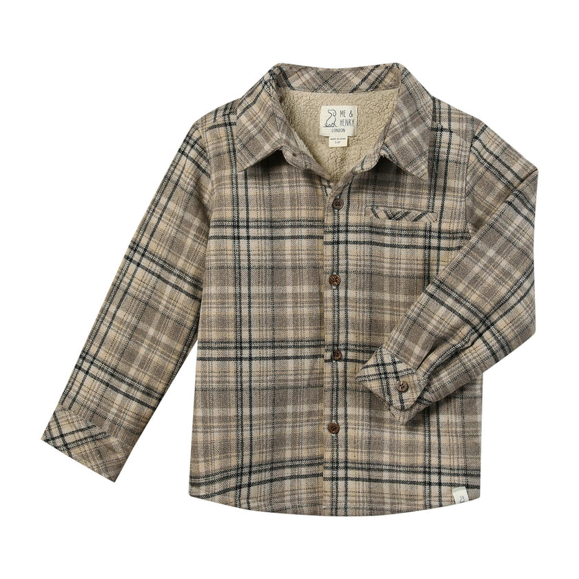 ADVENTURER beige/ black plaid sherpa lined shacket