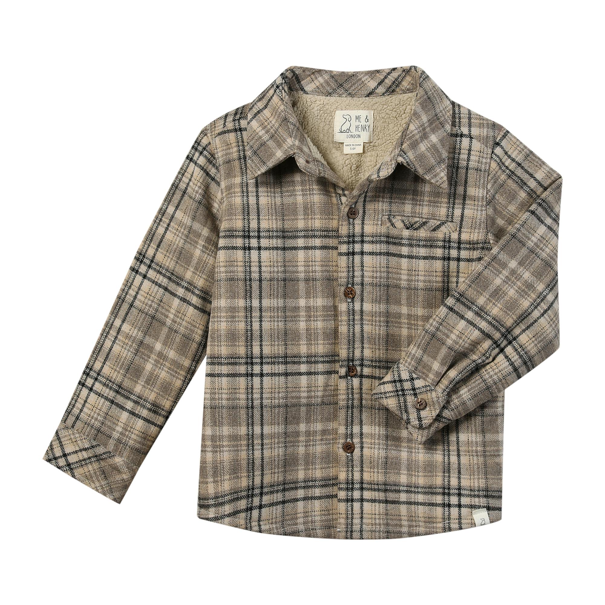 ADVENTURER beige/ black plaid sherpa lined shacket