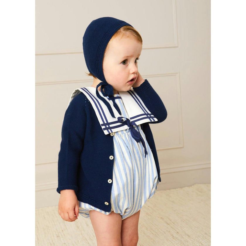 Openwork Knitted Bonnet in Navy (S-L)