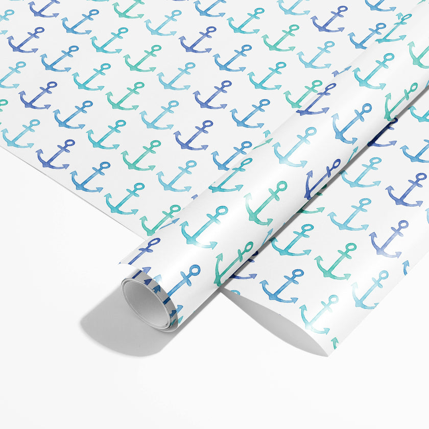 Blue Anchors Coastal Gift Wrap