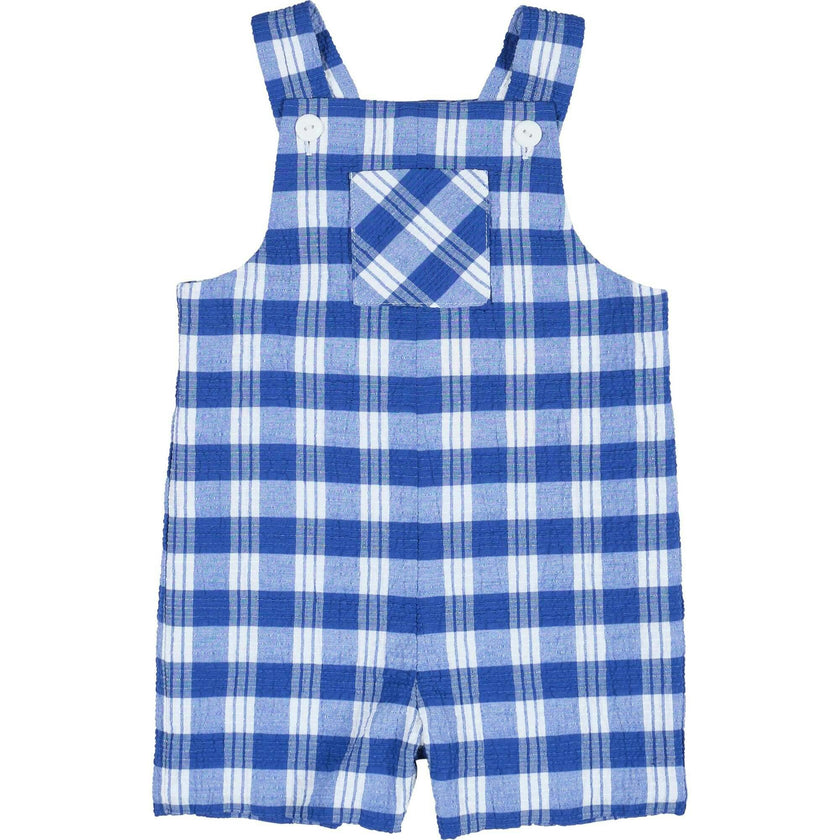 Plaid Seersucker Shortall With Front Pocket