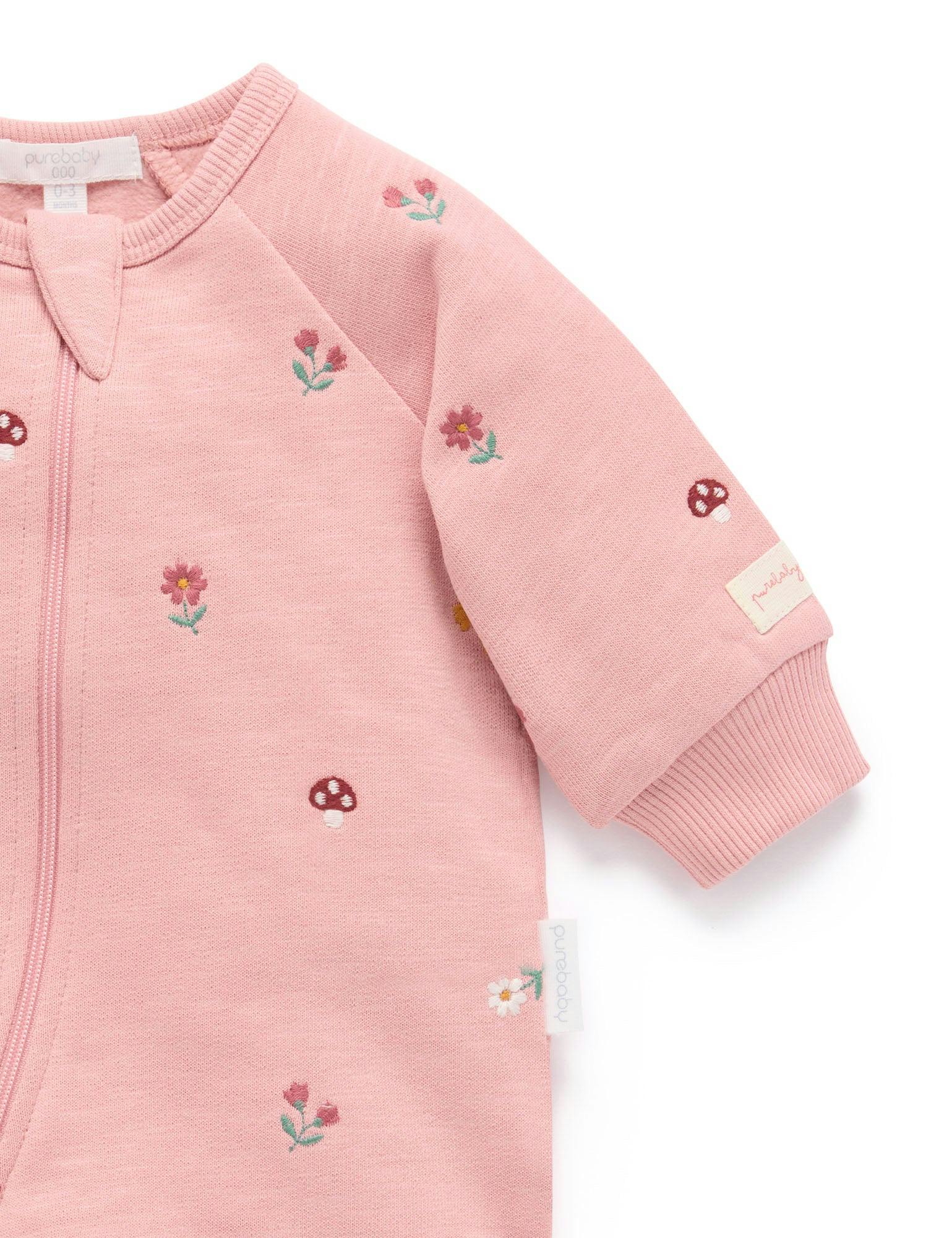 Embroidered Fleece Growsuit Blush Forest Broderie