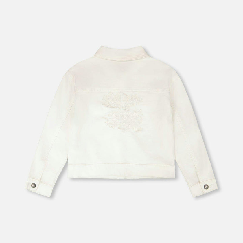 White Denim Jacket With Embroidery