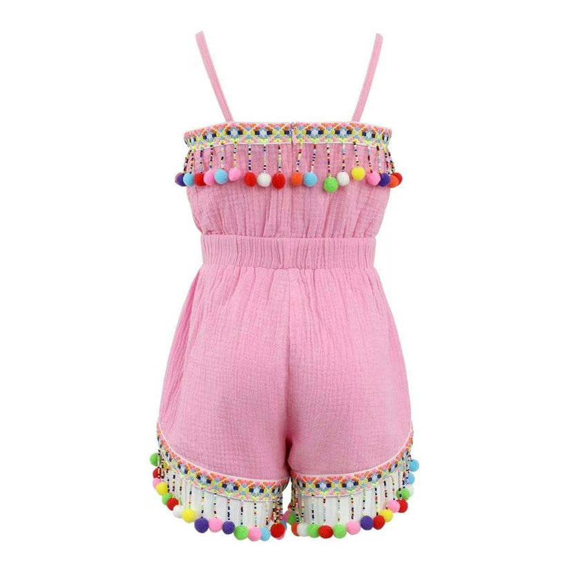 Pink Rainbow Pom Pom Romper