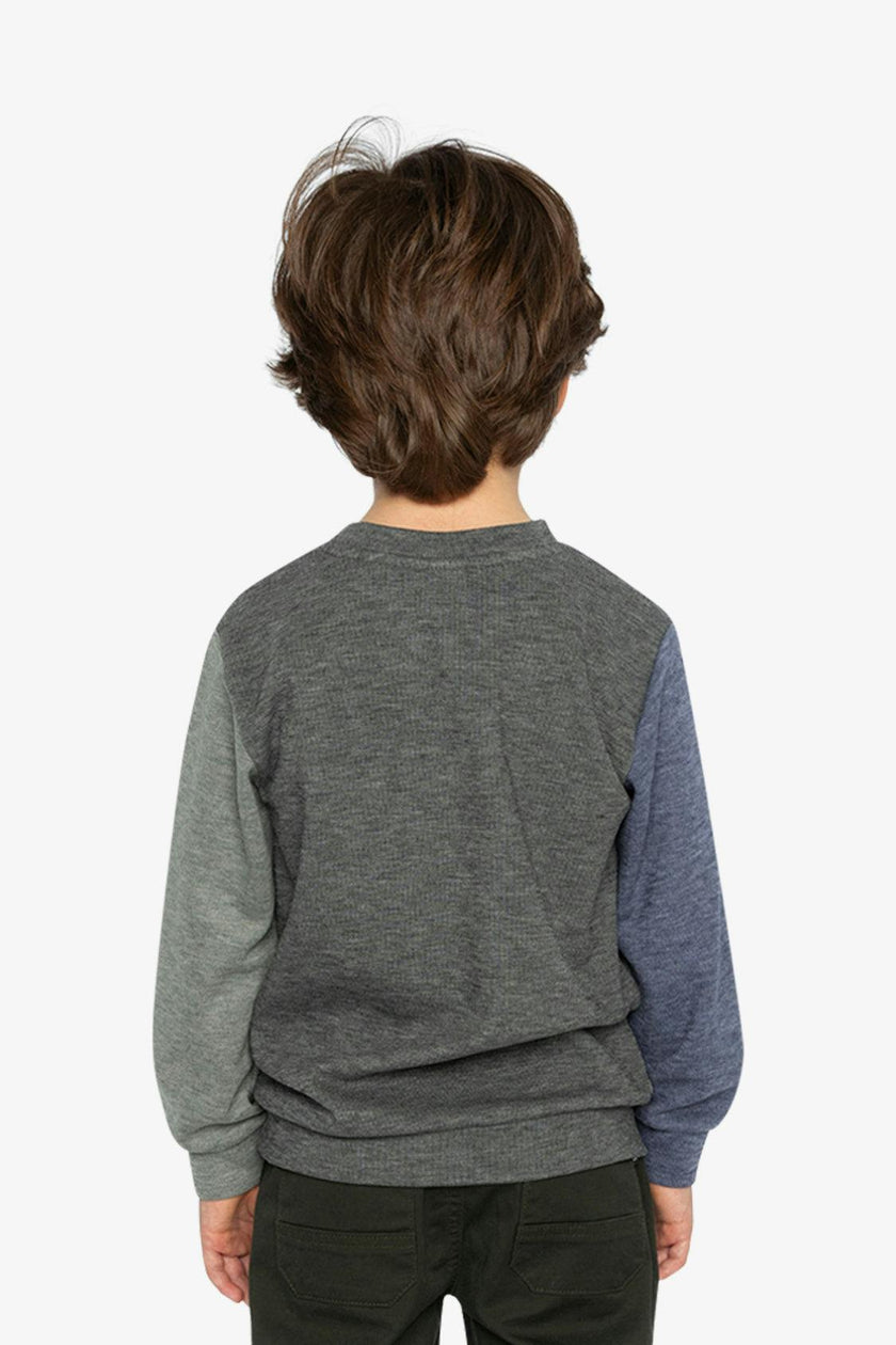 Colorblock Brushed Jersey Top with Chest Pocket Grey Brown
