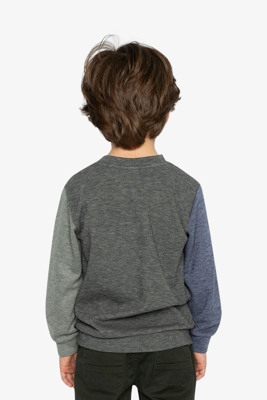 Colorblock Brushed Jersey Top with Chest Pocket Grey Brown