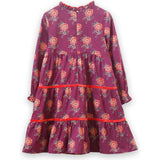 Long Sleeves Tiered Skirt Dress with Velvet Trim