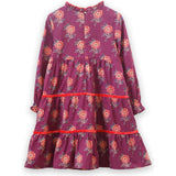 Long Sleeves Tiered Skirt Dress with Velvet Trim