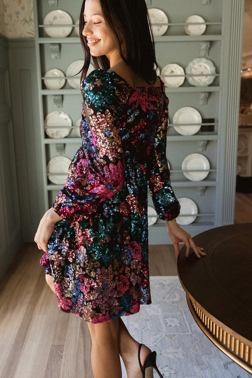 Jewel Dress in Multicolor Bloom Sequin
