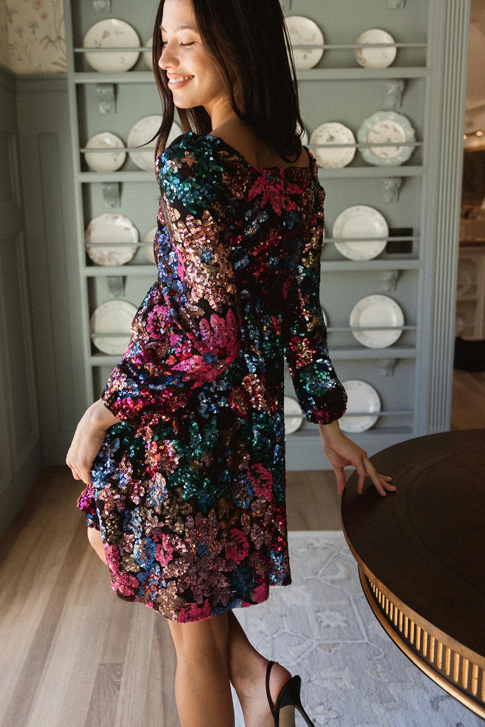 Jewel Dress in Multicolor Bloom Sequin