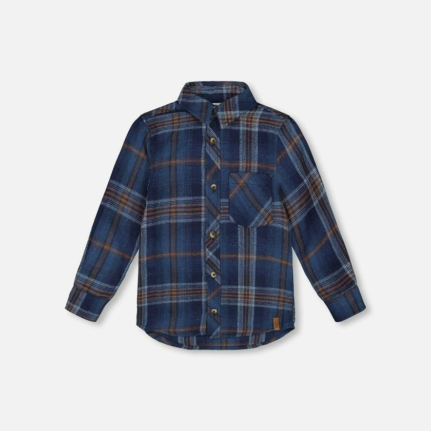 Long Sleeve Flannel Shirt Blue and Brown Plaid