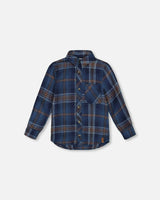 Long Sleeve Flannel Shirt Blue and Brown Plaid