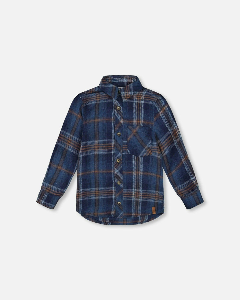 Long Sleeve Flannel Shirt Blue and Brown Plaid
