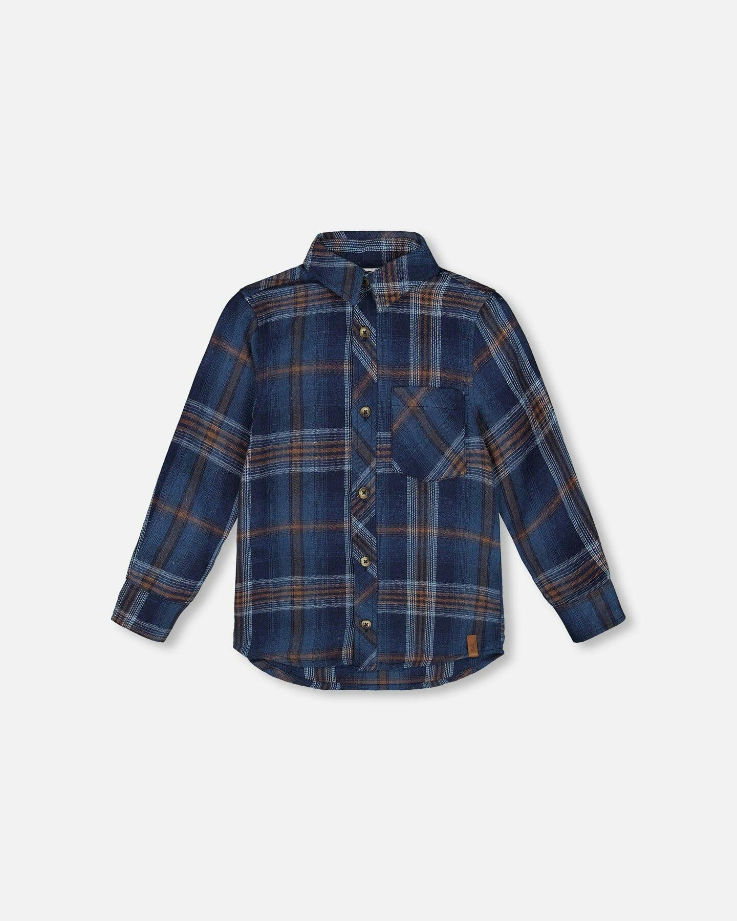 Long Sleeve Flannel Shirt Blue and Brown Plaid