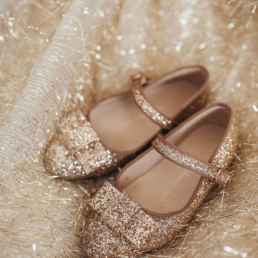 Ellen Minimalistic Bow Glitter Mary Janes