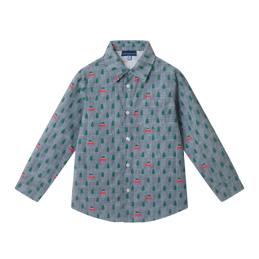 Boys (4-7) Buttondown Set | Christmas Tree Cars
