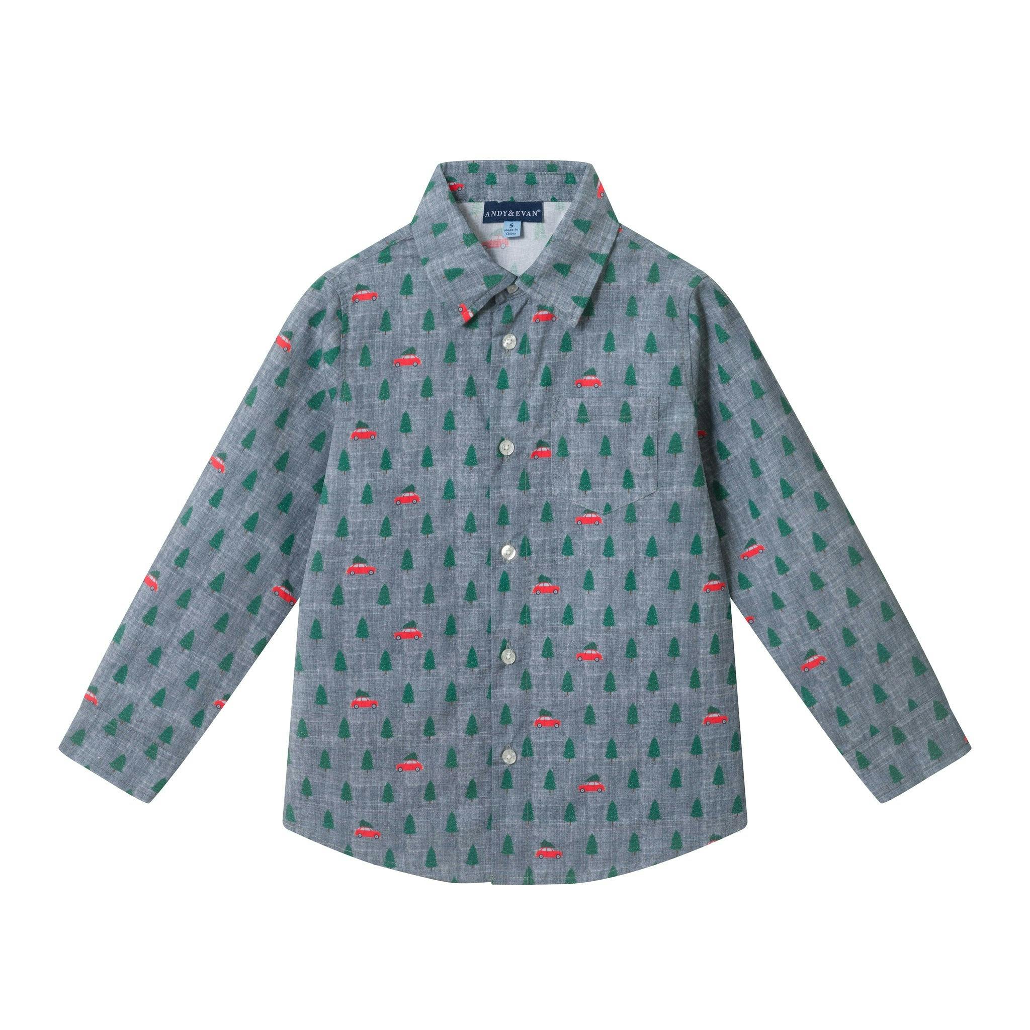 Boys (4-7) Buttondown Set | Christmas Tree Cars