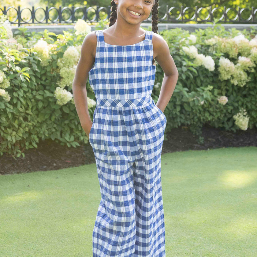 Plaid Seersucker Jumpsuit