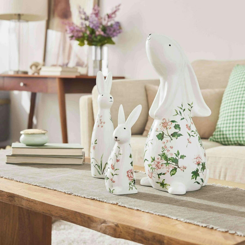 Ivory & Pink Ceramic Bunny Rabbit Figurine Easter Tabletop Home Decor