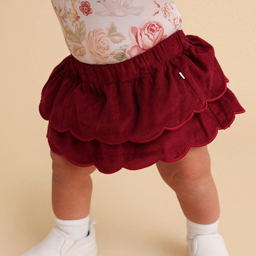 Burgundy Cotton Corduroy Scalloped Bummie