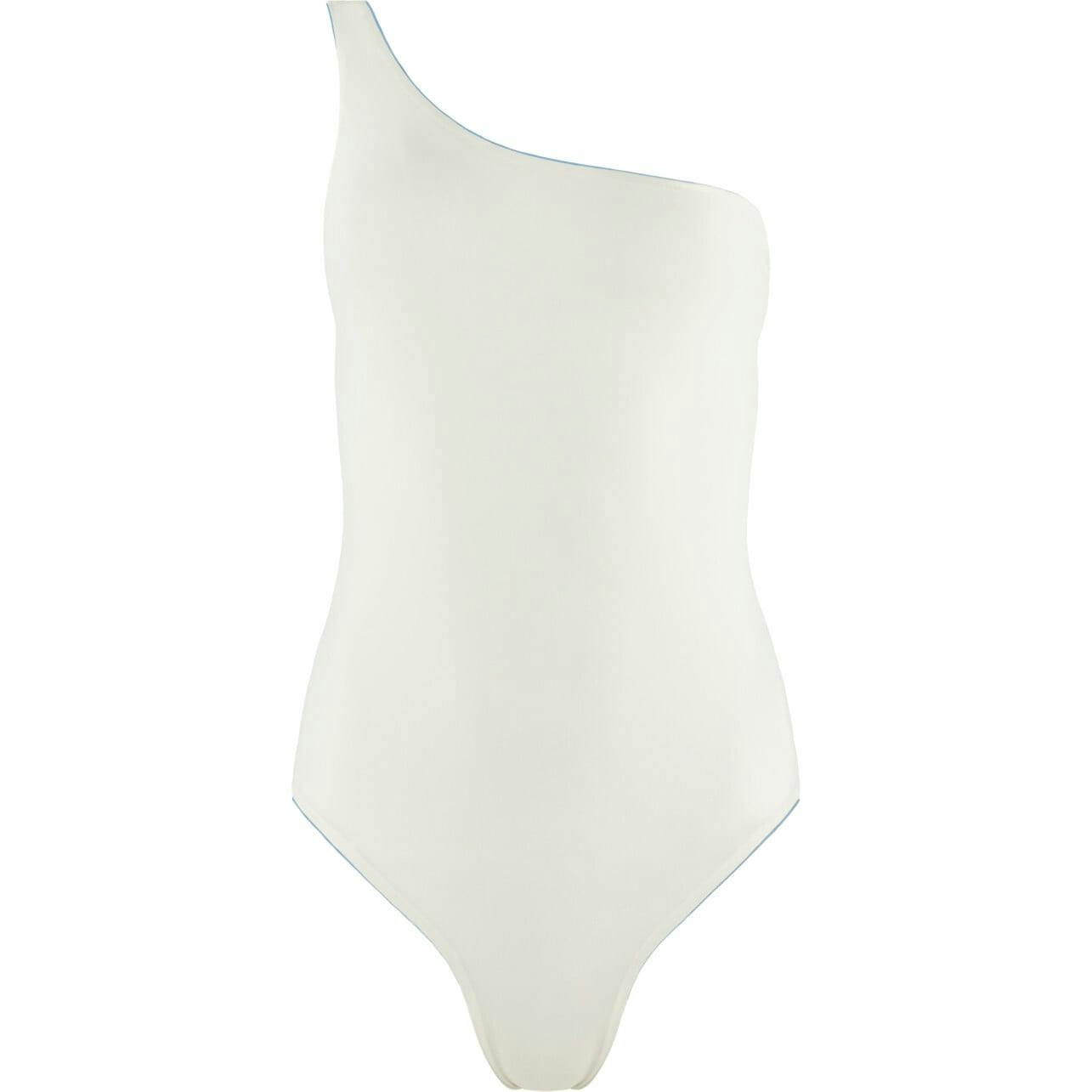 women's dusk blue and cream reversible one shoulder one piece