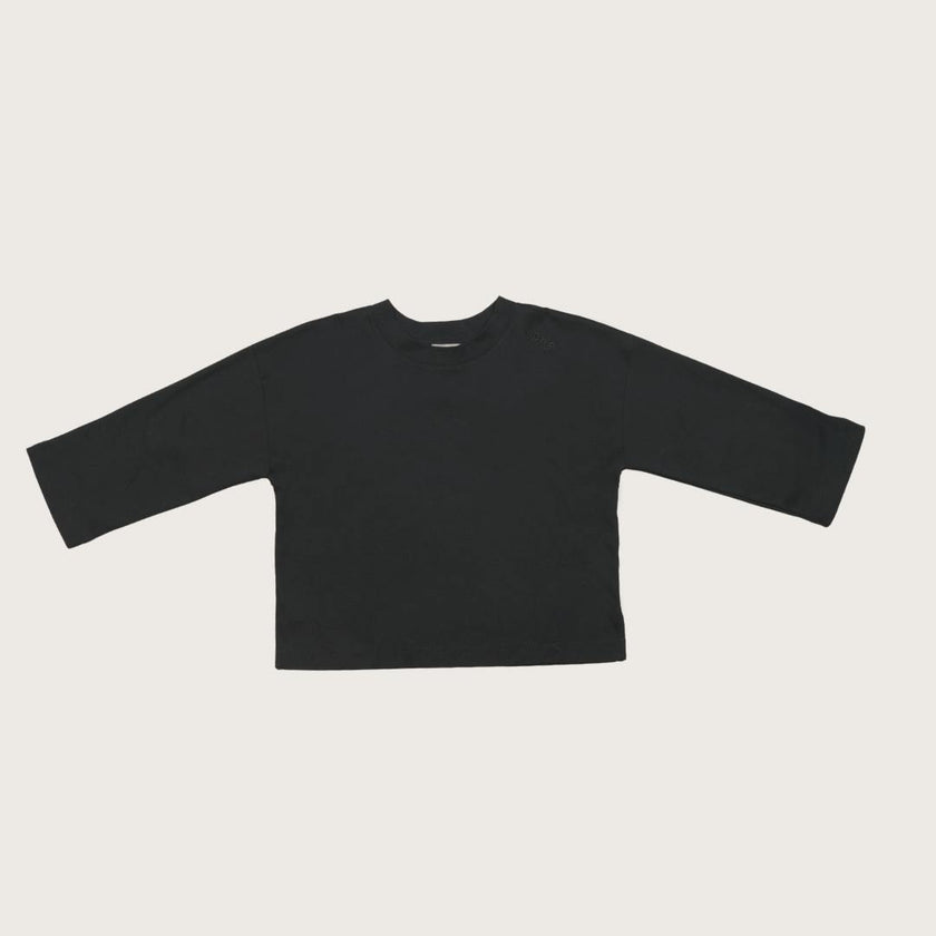Adult Rory Long Sleeve Black Cotton Rib Tee