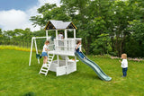 Craftsman | Modern Wooden Swing Set with Slide, Climber & Sandbox