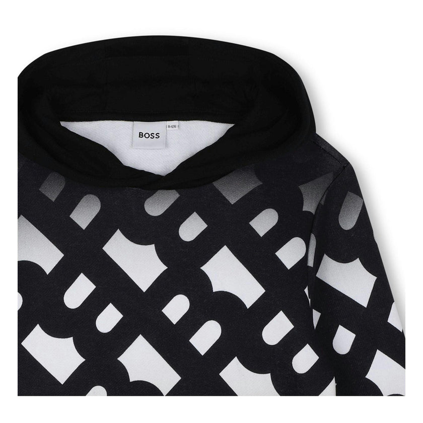 Black AOP Logo Hooded Sweatshirt